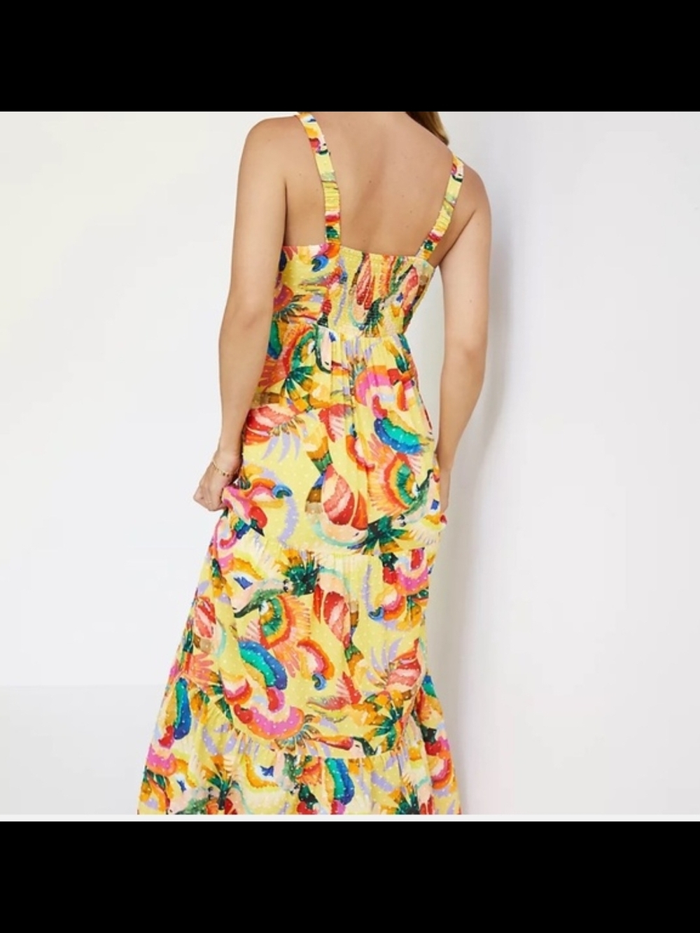 Anthropologie Farm Rio Yellow Textured Tropical Floral Maxi Dress Women's M - Picture 3 of 16